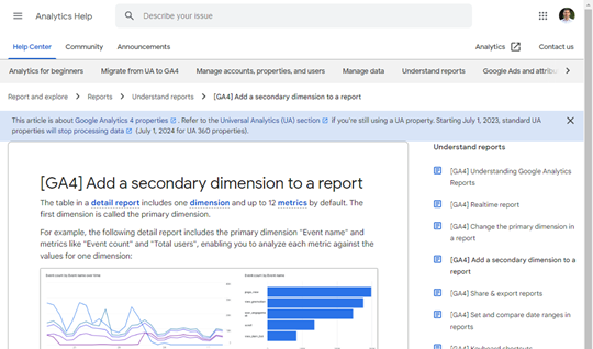 How to change the secondary dimension in a GA4 report